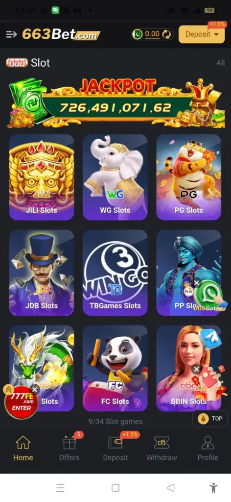 663 BET Jackpot and other games