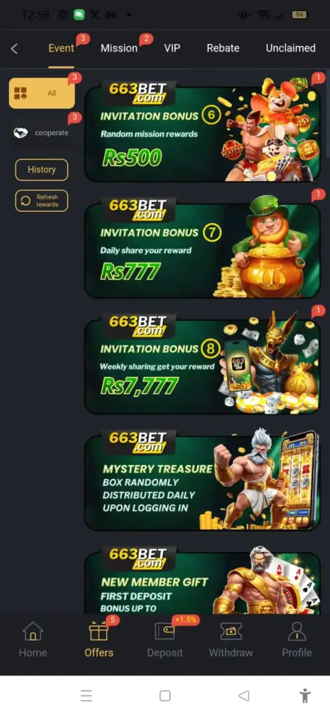 663 Bet Game bonuses and rewards in Pakistan